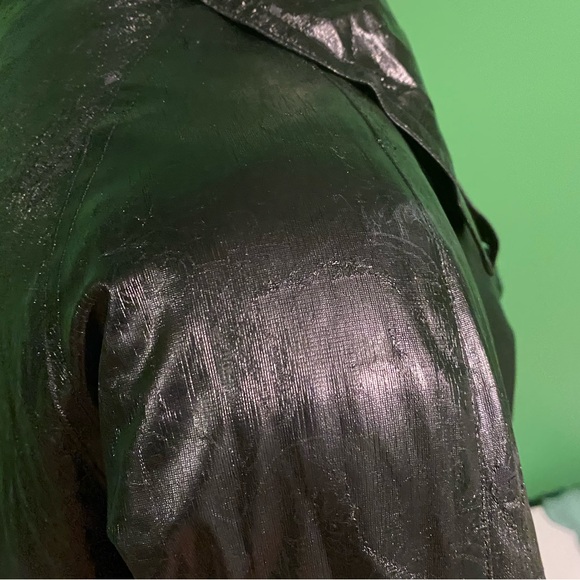 Vintage 80s Bill Blass Shiny Black Maxi Trench Coat With Wool Lining goth japan - Picture 5 of 16